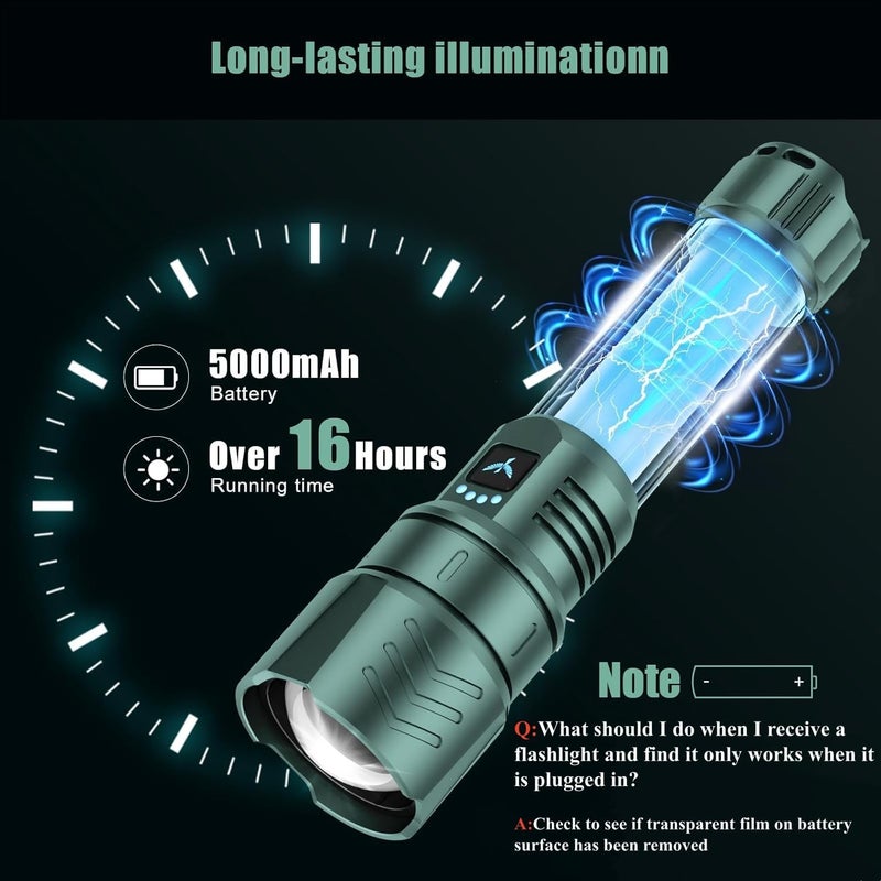 SkyFire LED Flashlight High Lumens,5000mAh Super Bright Rechargeable Flashlight,Zoomable,Four Modes,Waterproof Flash Light for Camping Essentials,Outdoor and Home Emergencies-Green - Image 4